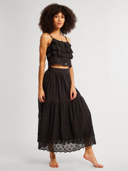 Betty Skirt in Black Petal Embroidery