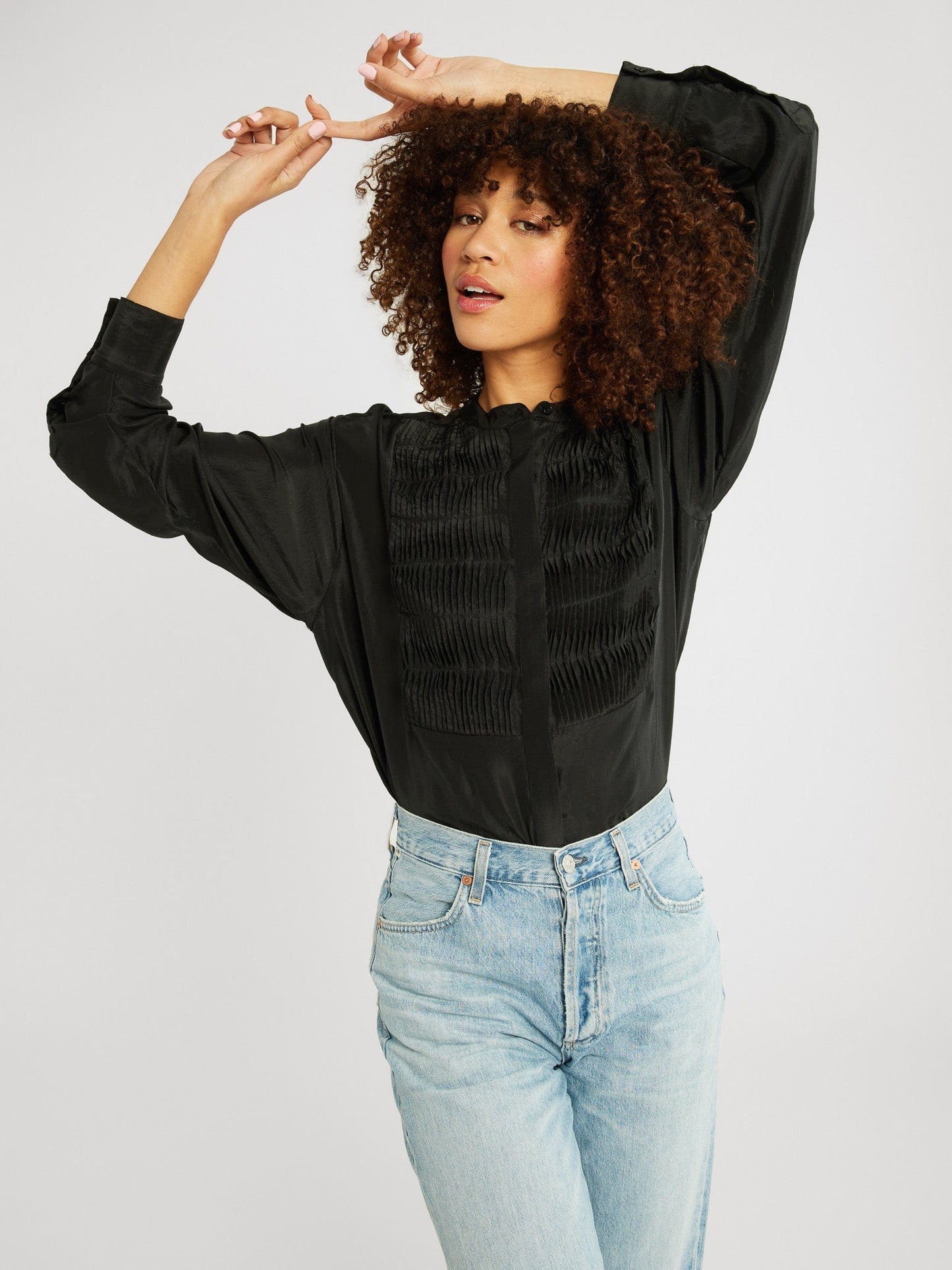 Keaton Top in Black Washed Silk