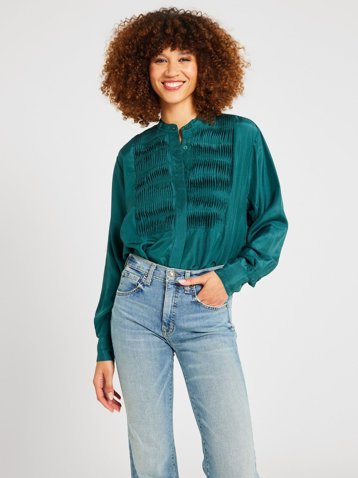 Keaton Top in Emerald Silk