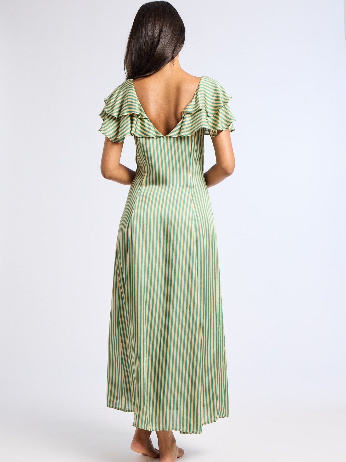 Lucie Dress in Almond & Green Stripe