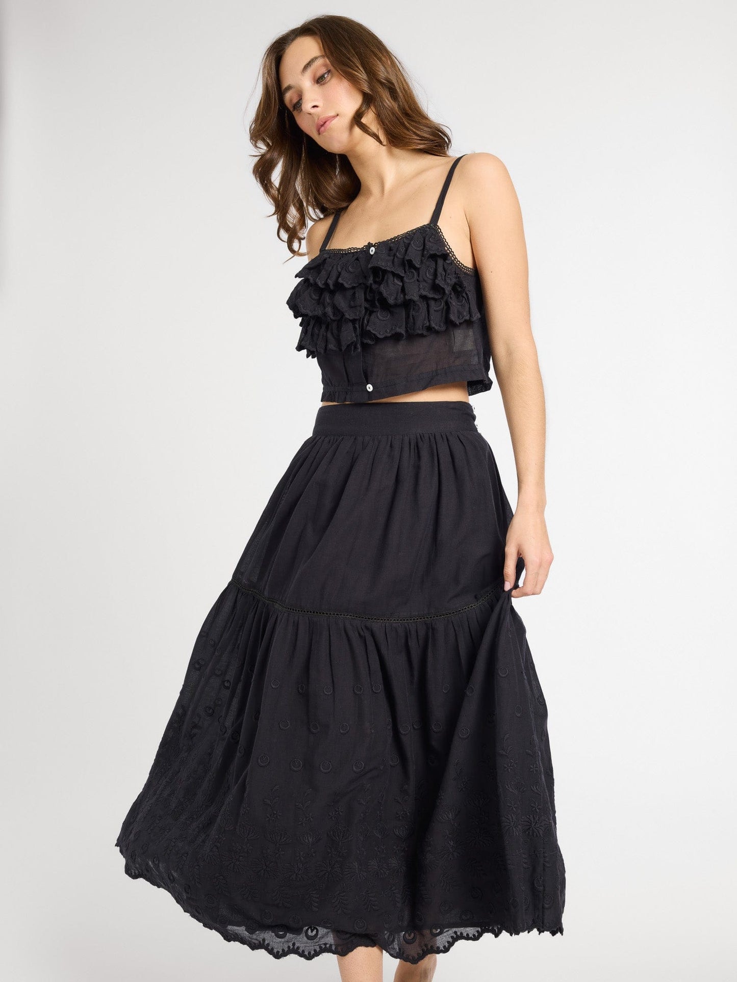 Patti Top in Black Petal Embroidery