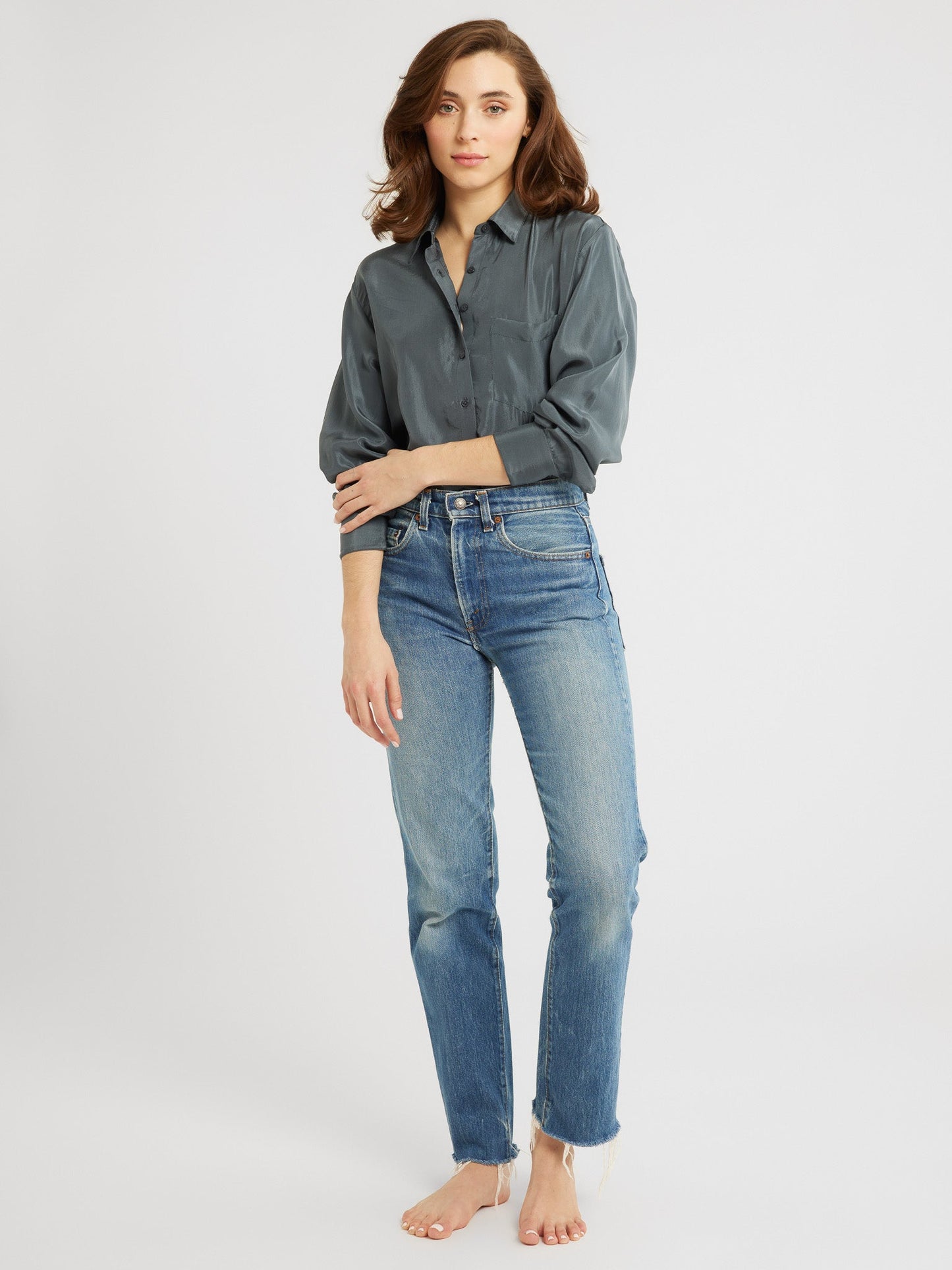 Sofia Top in Navy Washed Silk