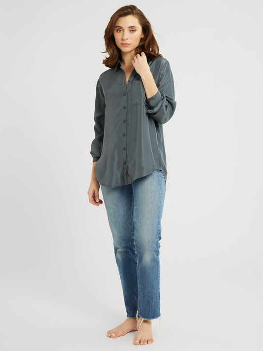 Sofia Top in Navy Washed Silk