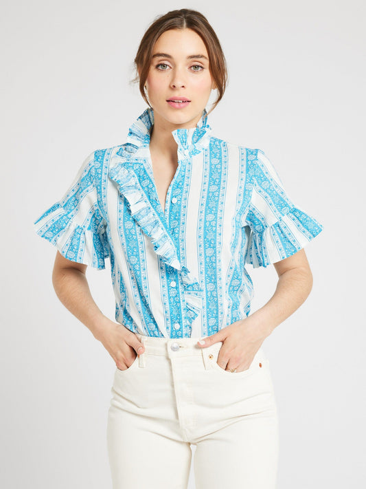 Vanessa Top in Aqua Jaipur Stripe