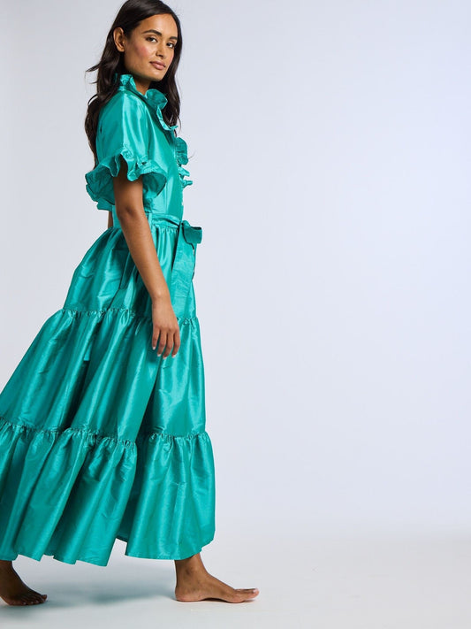 Victoria Dress in Jade Taffeta