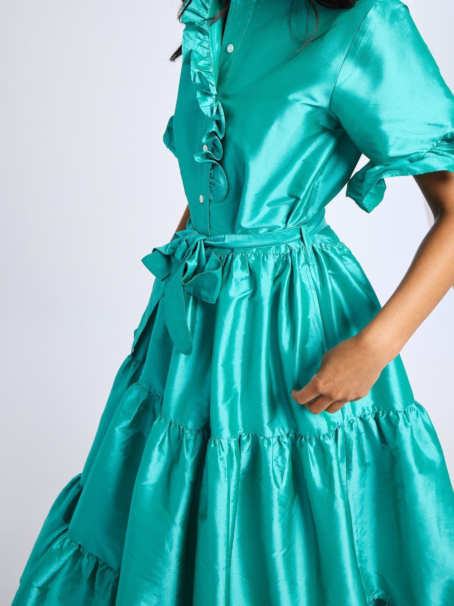 Victoria Dress in Jade Taffeta