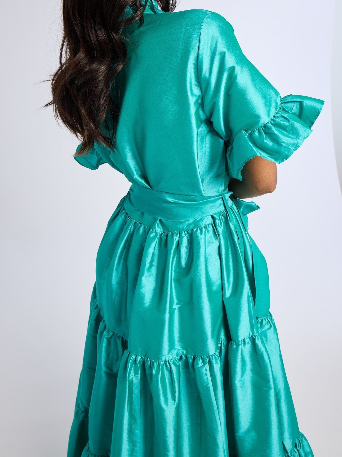 Victoria Dress in Jade Taffeta