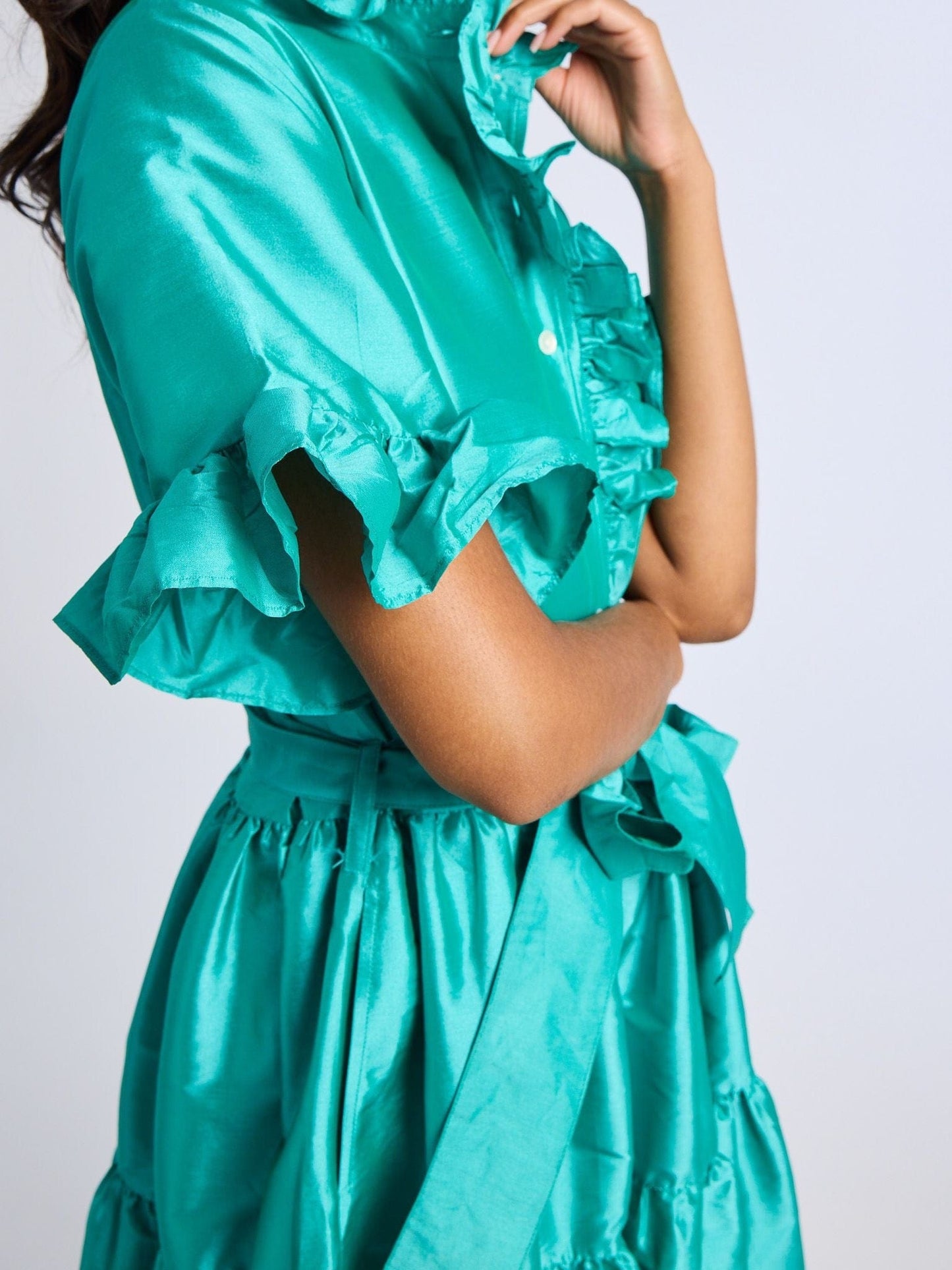 Victoria Dress in Jade Taffeta