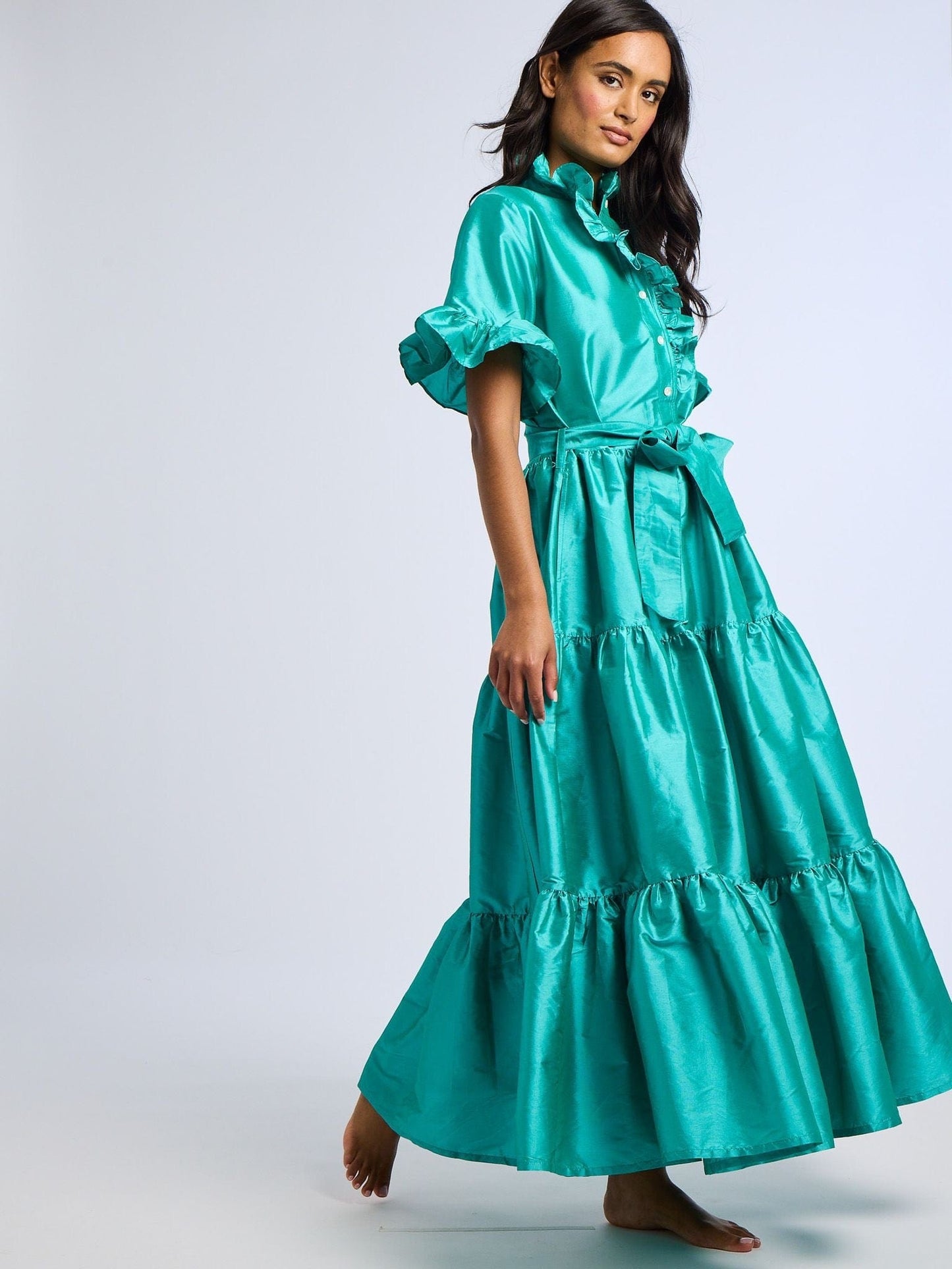 Victoria Dress in Jade Taffeta