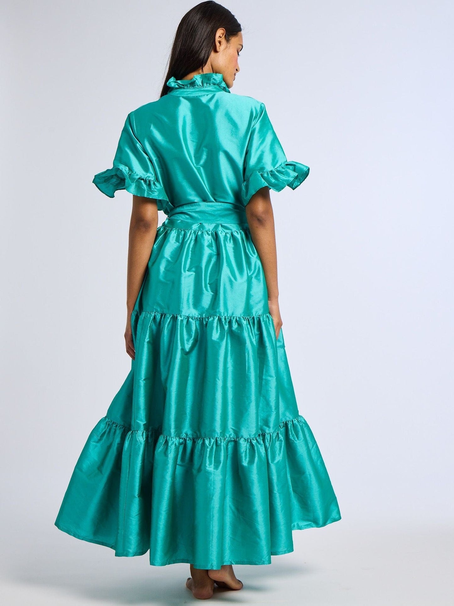 Victoria Dress in Jade Taffeta