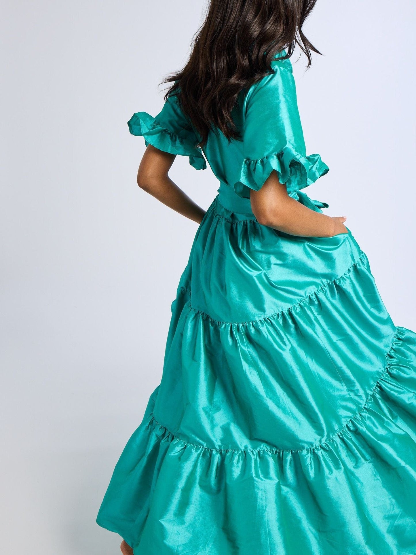 Victoria Dress in Jade Taffeta