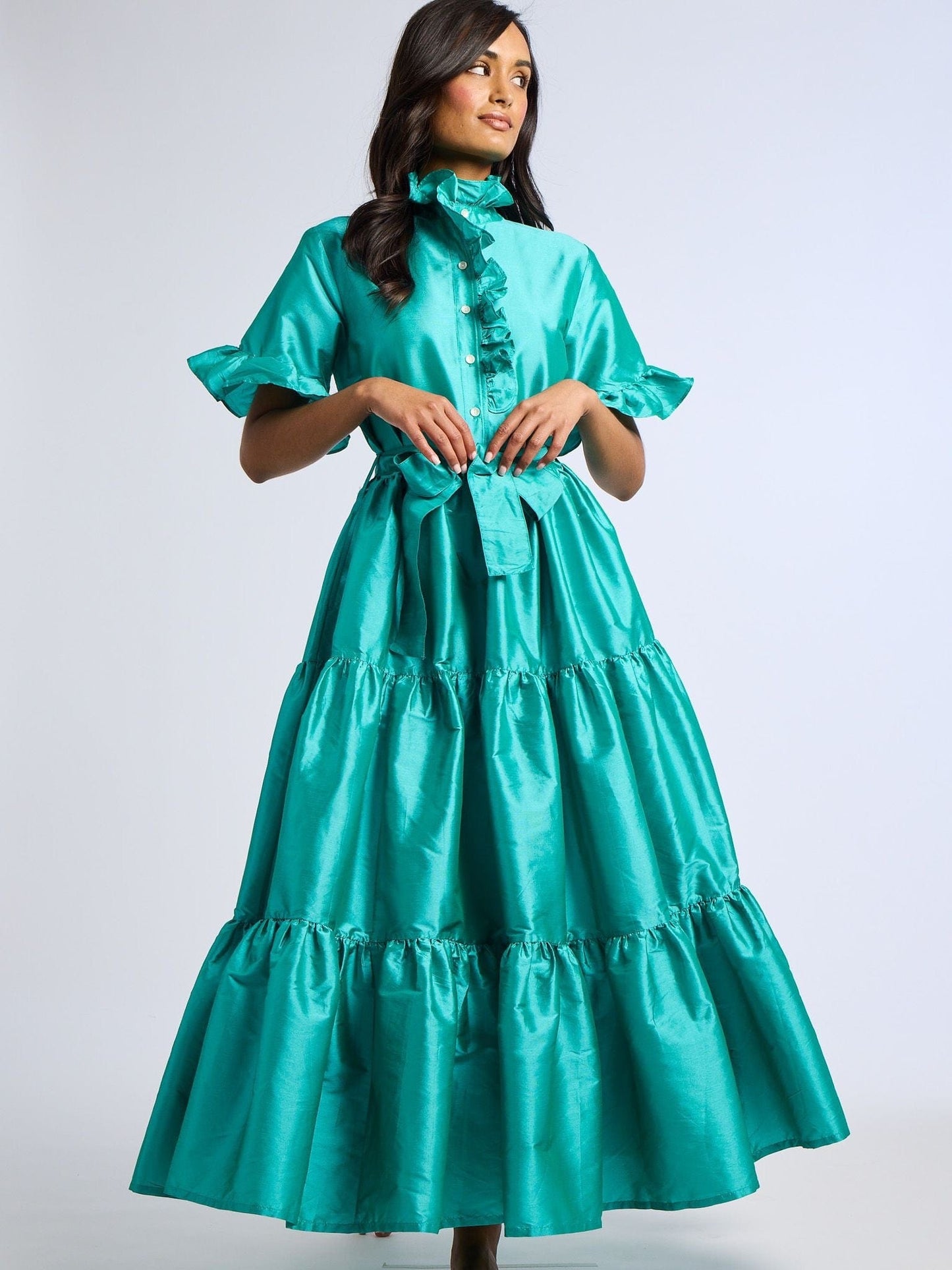 Victoria Dress in Jade Taffeta